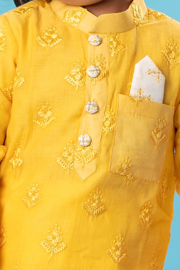 White Pure Cotton Floral Printed Dhoti Set For Boys by Kirti Agarwal Pret n Couture at Pernia's Pop Up Shop