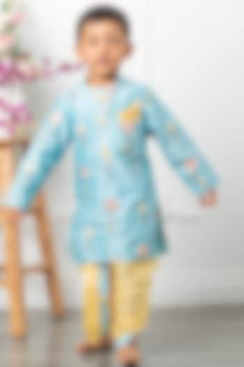 Yellow Pure Chanderi Thread & Floral Embroidered Kurta Set For Boys by  Kirti Agarwal Pret n Couture