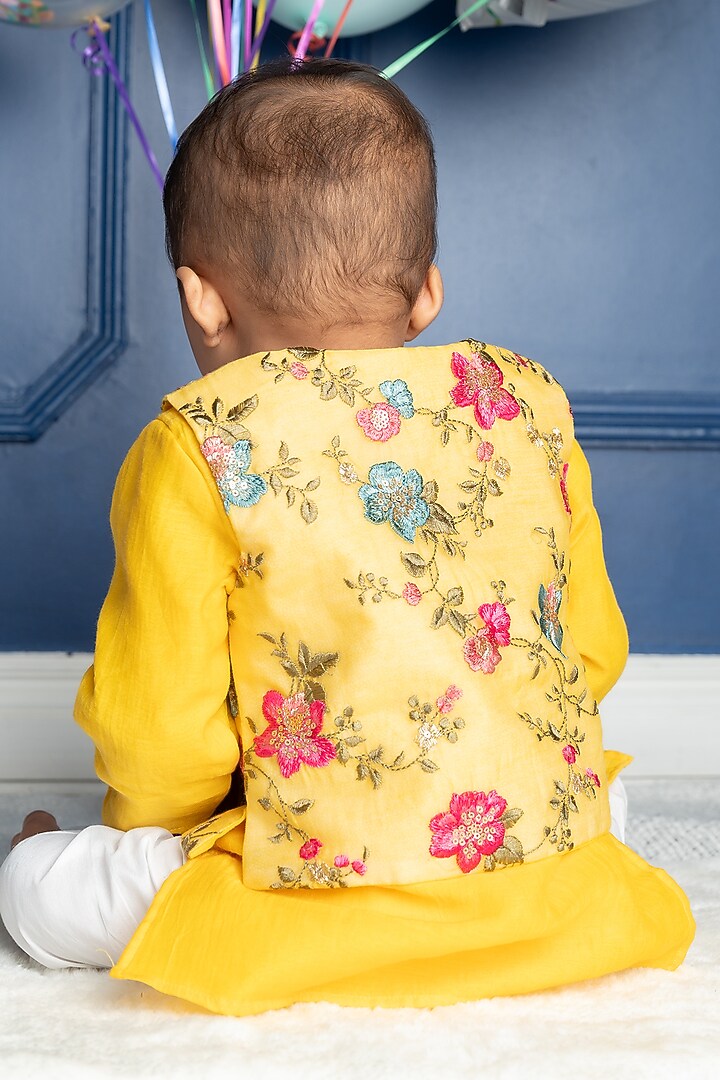 Yellow Brocade Embroidered Nehru Jacket Set For Boys by Kirti Agarwal Pret n Couture at Pernia's Pop Up Shop