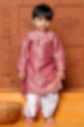 Maroon Tissue Silk & Cotton Silk Embroidered Kurta Set For Boys by Kirti Agarwal Pret n Couture at Pernia's Pop Up Shop