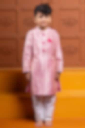Light Pink Brocade Silk Embroidered Kurta Set For Boys by Kirti Agarwal Pret n Couture at Pernia's Pop Up Shop