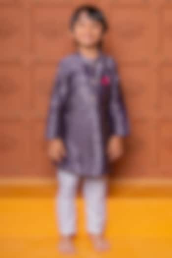 Royal Purple Brocade Silk Embroidered Kurta Set For Boys by Kirti Agarwal Pret n Couture at Pernia's Pop Up Shop