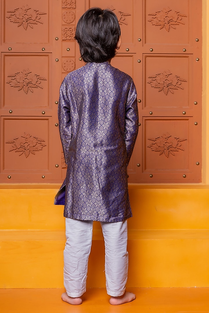 Royal Purple Brocade Silk Embroidered Kurta Set For Boys by Kirti Agarwal Pret n Couture at Pernia's Pop Up Shop