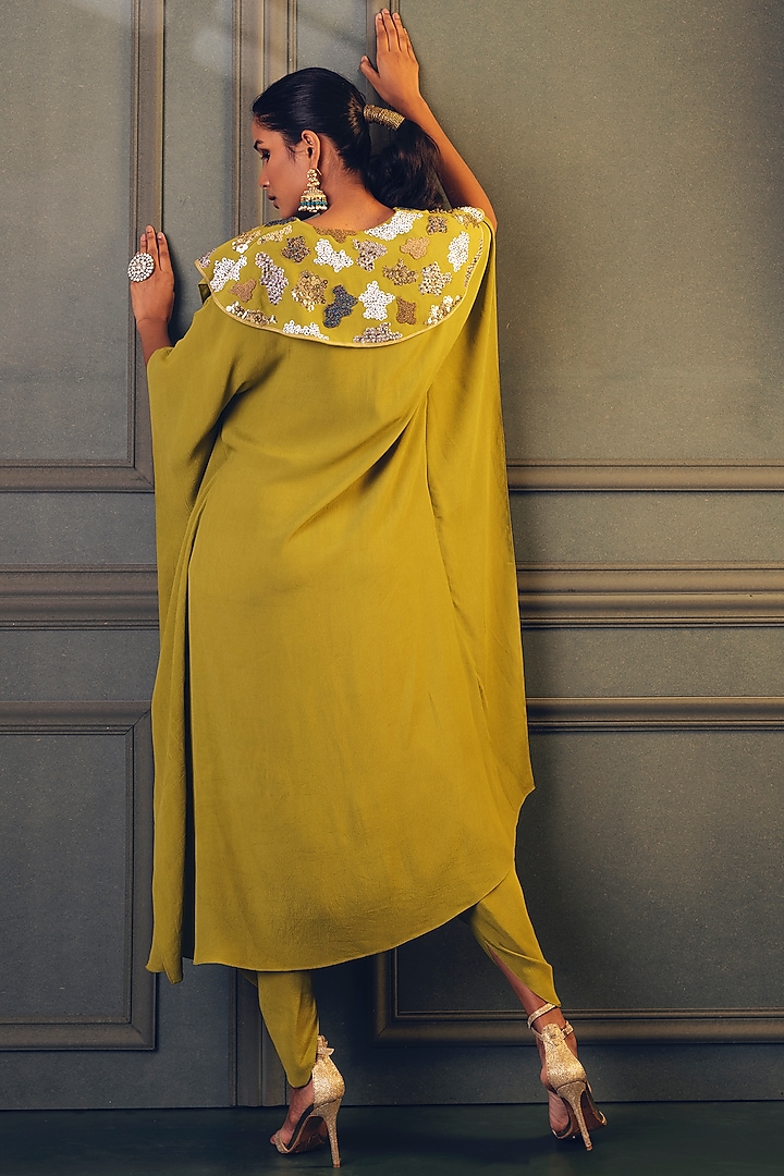 Lime Green Moss Crepe Dhoti Pant Set by Kaprapan By Anaita Shah at Pernia's Pop Up Shop
