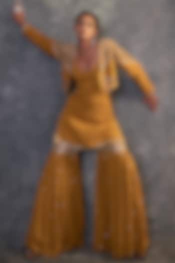 Mustard Yellow Moss Crepe Sharara Set by Kaprapan