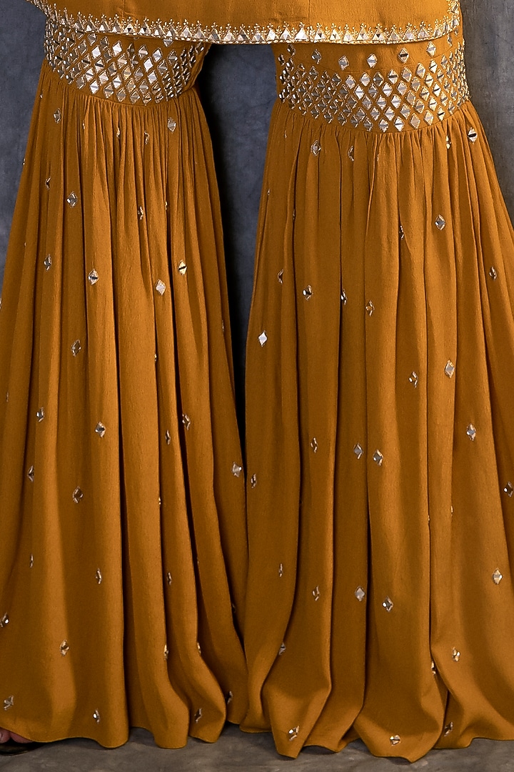 Mustard Yellow Moss Crepe Wedding Sharara Set by Kaprapan By Anaita Shah at Pernia's Pop Up Shop