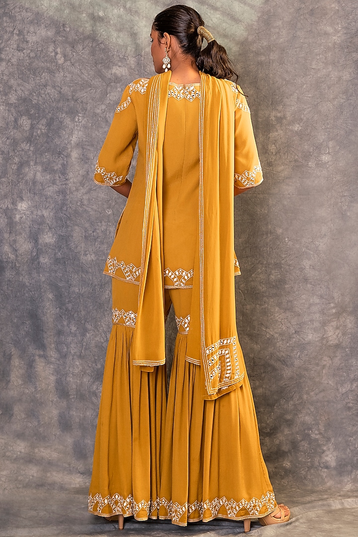 Mustard Yellow Embroidered Wedding Sharara Set by Kaprapan By Anaita Shah at Pernia's Pop Up Shop