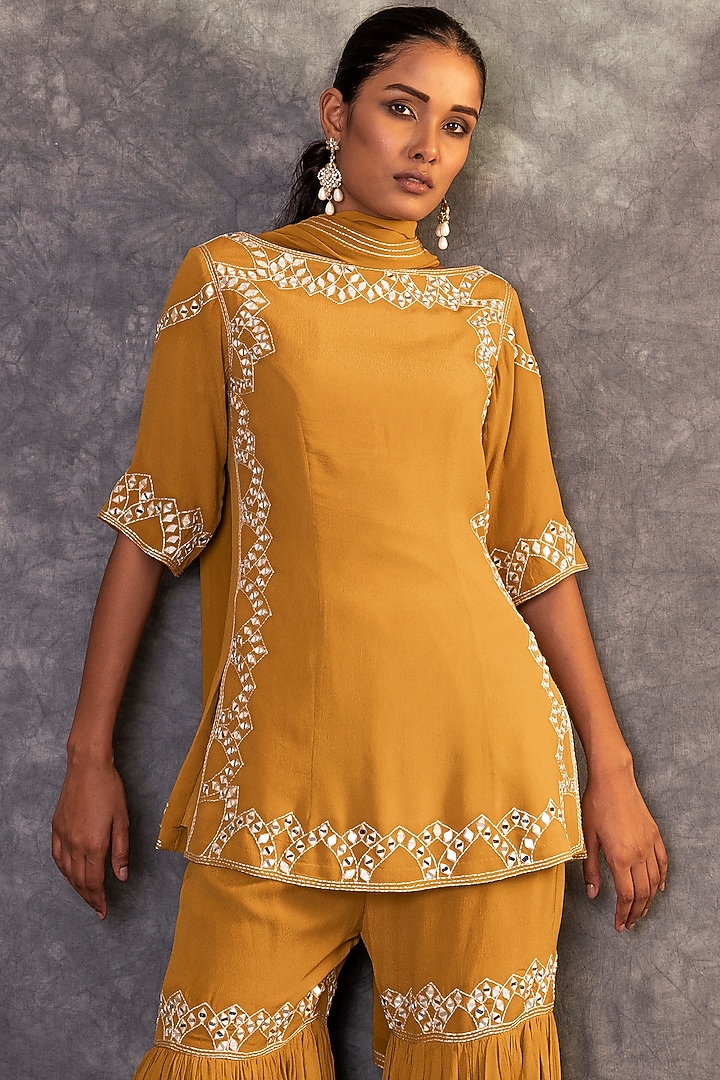 Mustard Yellow Embroidered Wedding Sharara Set by Kaprapan By Anaita Shah at Pernia's Pop Up Shop