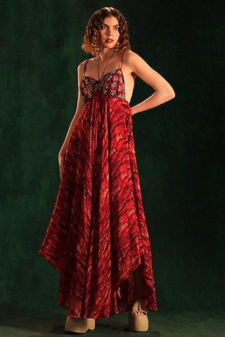 Fuchsia & Purple Chiffon Printed Jumpsuit by Kaprapan By Anaita Shah