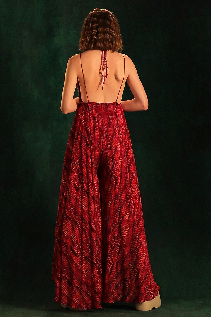 Fuchsia & Purple Chiffon Printed Jumpsuit by Kaprapan By Anaita Shah at Pernia's Pop Up Shop