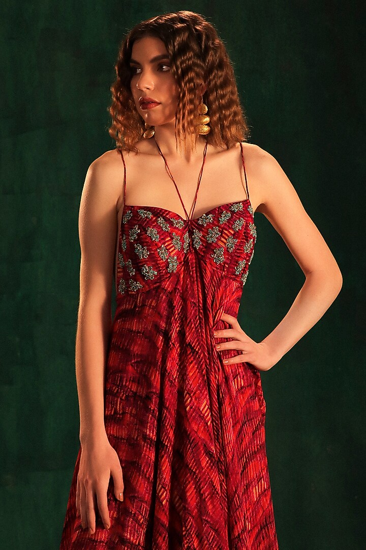 Fuchsia & Purple Chiffon Printed Jumpsuit by Kaprapan By Anaita Shah at Pernia's Pop Up Shop