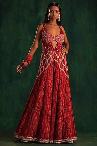 Fuchsia & Purple Chiffon Sequins Embroidered Jumpsuit by Kaprapan By Anaita Shah