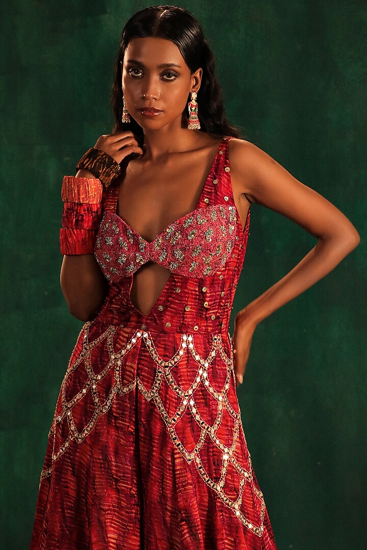 Fuchsia & Purple Chiffon Sequins Embroidered Jumpsuit by Kaprapan By Anaita Shah at Pernia's Pop Up Shop