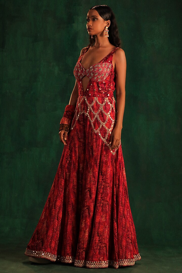 Fuchsia & Purple Chiffon Sequins Embroidered Jumpsuit by Kaprapan By Anaita Shah at Pernia's Pop Up Shop