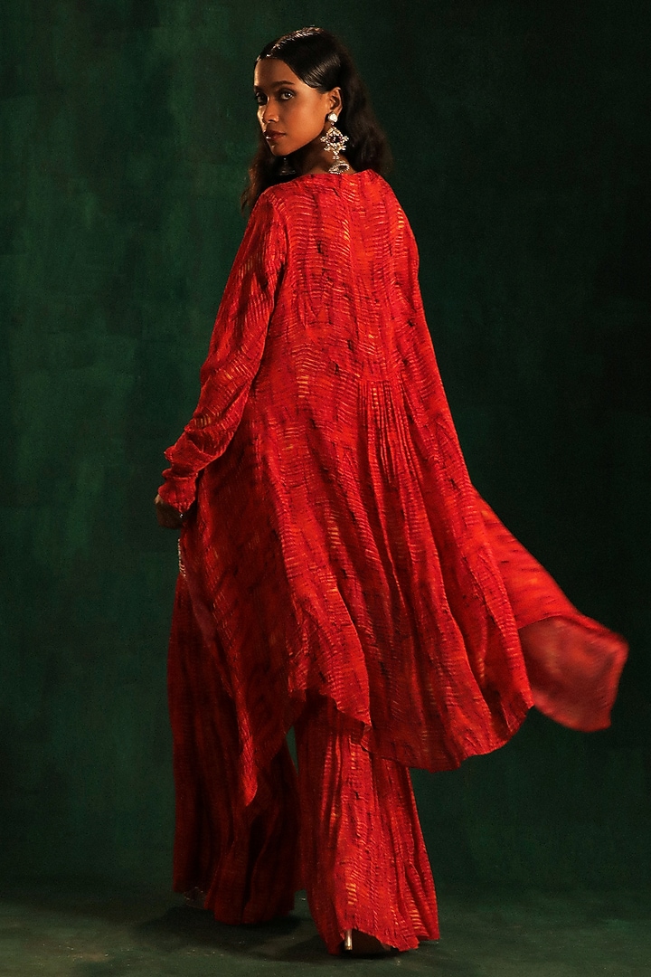Red & Yellow Chiffon Printed Wedding Sharara Set by Kaprapan By Anaita Shah at Pernia's Pop Up Shop