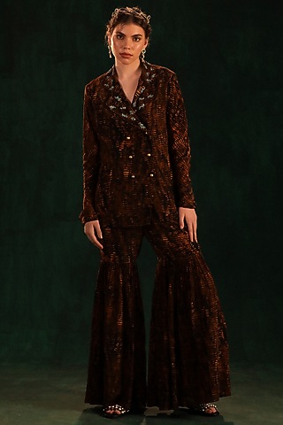 Black & Gold Crepe Printed Sharara Set by Kaprapan By Anaita Shah