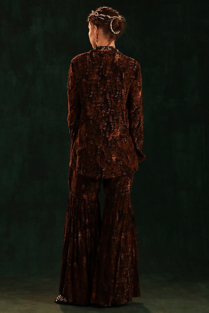 Black & Gold Crepe Printed Party Wear Sharara Set by Kaprapan By Anaita Shah at Pernia's Pop Up Shop