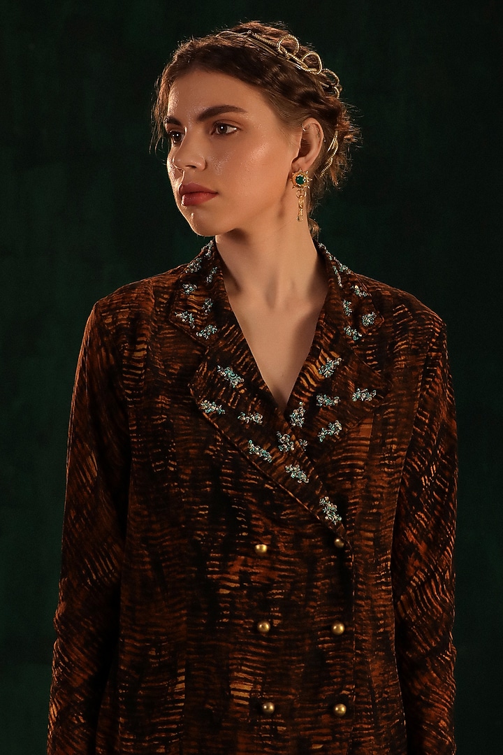 Black & Gold Crepe Printed Party Wear Sharara Set by Kaprapan By Anaita Shah at Pernia's Pop Up Shop