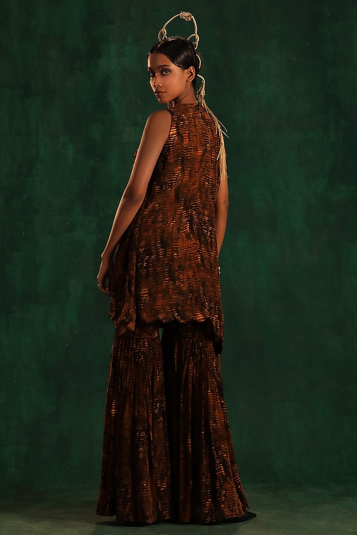 Black & Gold Crepe Printed Wedding Sharara Set by Kaprapan By Anaita Shah at Pernia's Pop Up Shop
