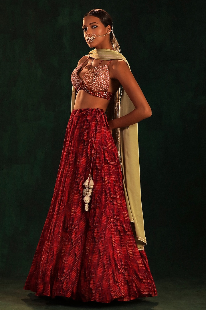 Fuchsia & Purple Chiffon Printed Wedding Lehenga Set by Kaprapan By Anaita Shah at Pernia's Pop Up Shop