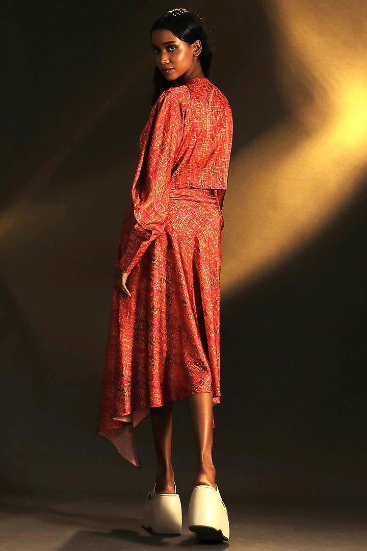 Candy Pink & Gold Satin Printed Co-Ord Set by Kaprapan By Anaita Shah at Pernia's Pop Up Shop