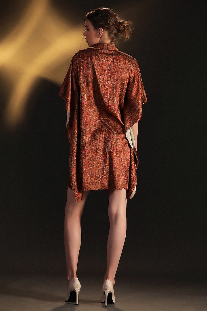 Pink & Gold Satin Embroidered Kaftan by Kaprapan By Anaita Shah at Pernia's Pop Up Shop