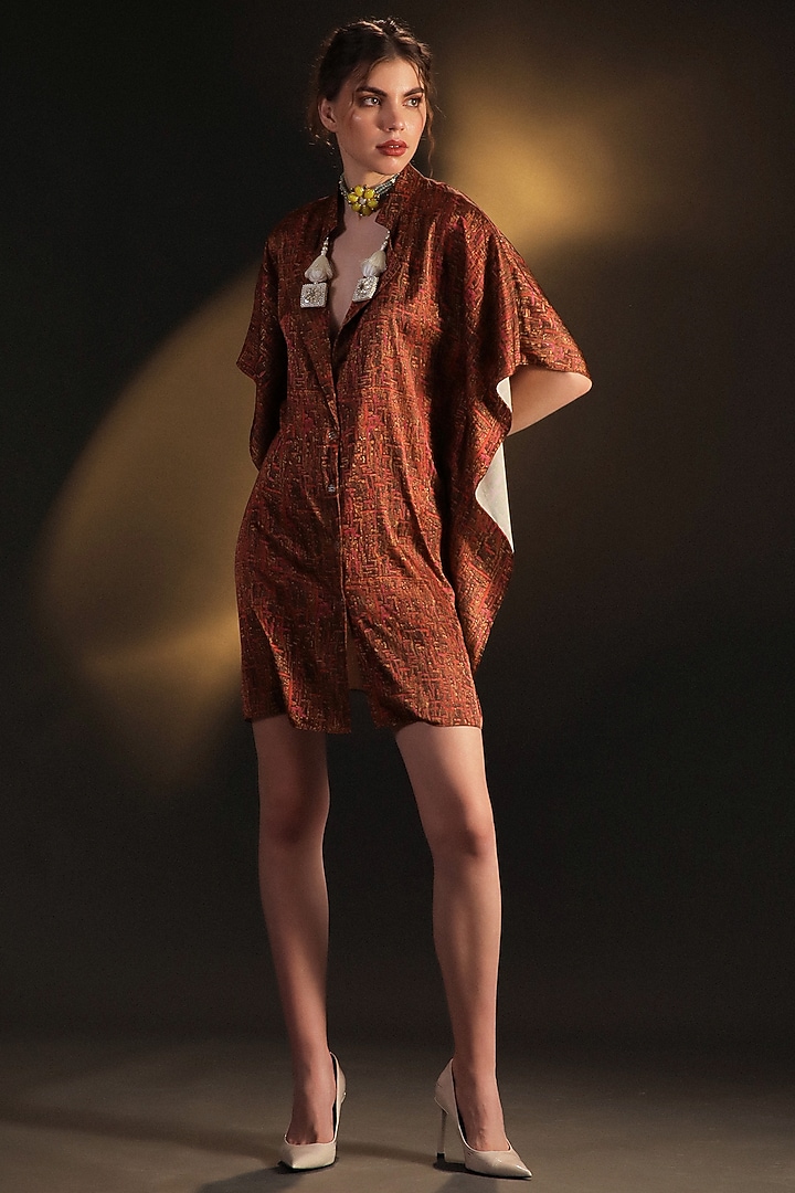 Pink & Gold Satin Embroidered Kaftan by Kaprapan By Anaita Shah at Pernia's Pop Up Shop