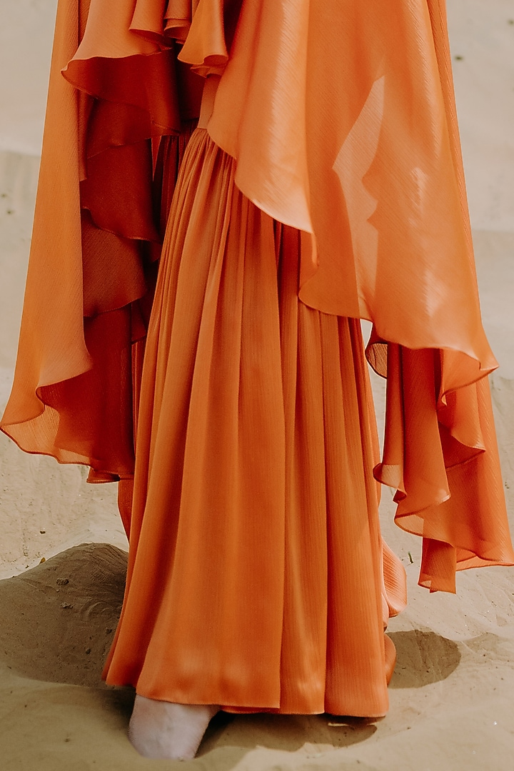 Orange Satin Chiffon Party Wear Sharara Set by Kaprapan By Anaita Shah at Pernia's Pop Up Shop