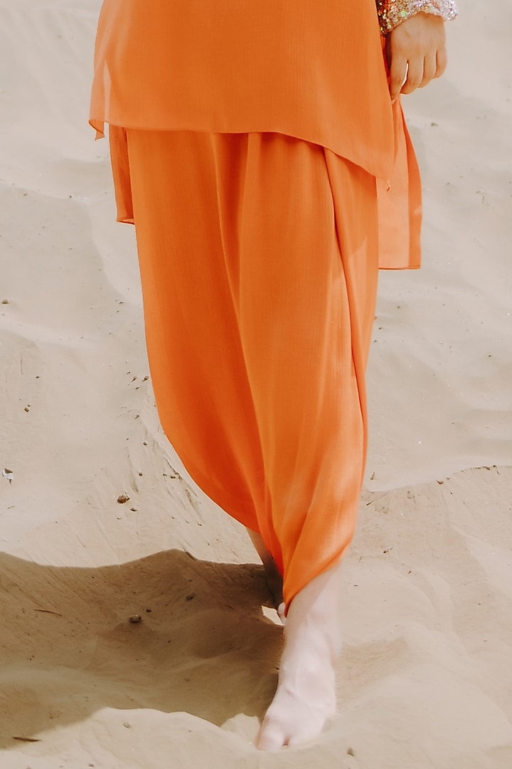 Orange Satin Chiffon Cutdana Embroidered Co-Ord Set by Kaprapan By Anaita Shah at Pernia's Pop Up Shop