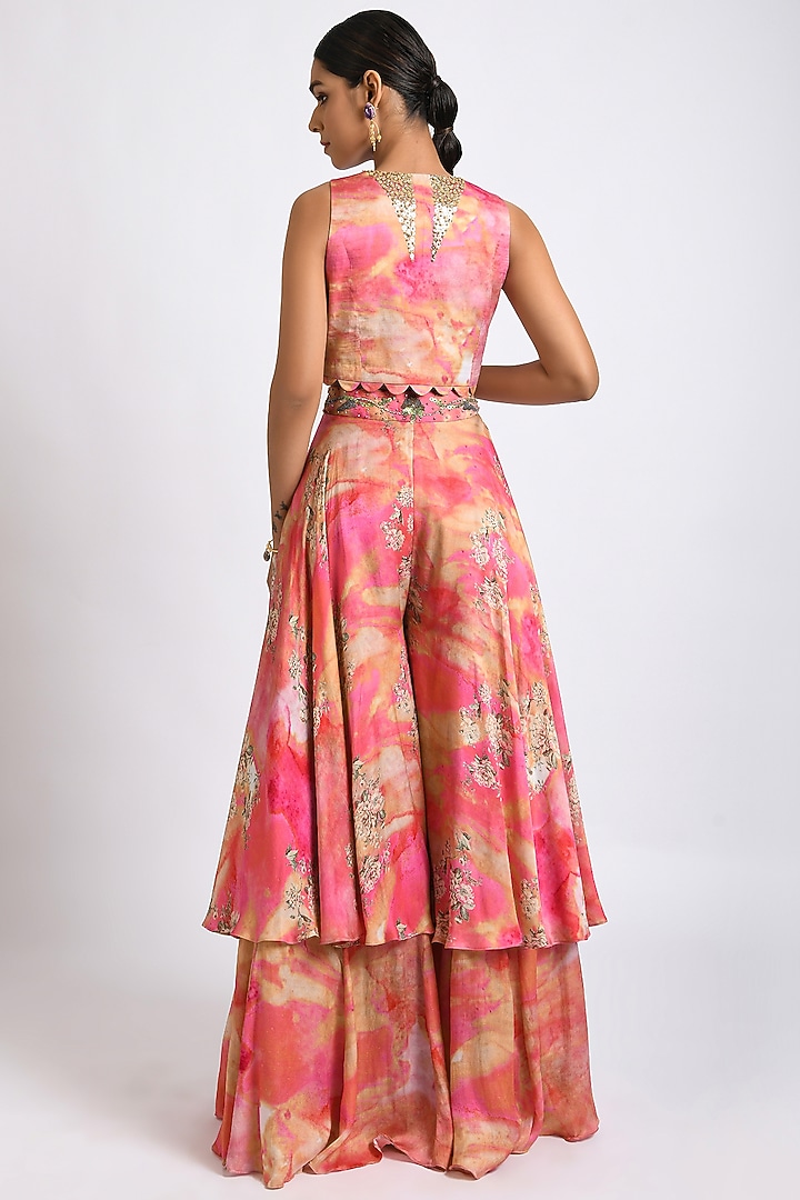 Pink & Yellow Printed Party Wear Sharara Set by Kaprapan By Anaita Shah at Pernia's Pop Up Shop