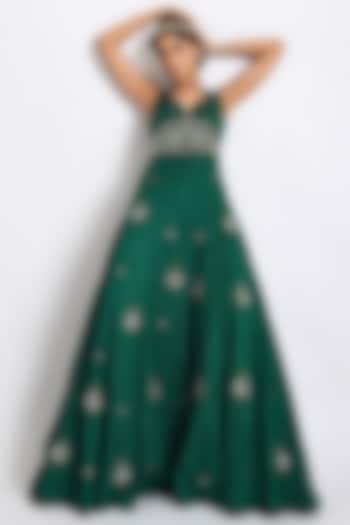 Emerald Green Embroidered Jumpsuit by Kaprapan By Anaita Shah at Pernia's Pop Up Shop