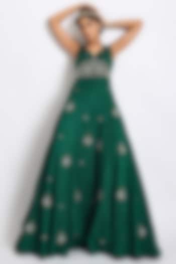 Emerald Green Embroidered Jumpsuit by Kaprapan By Anaita Shah