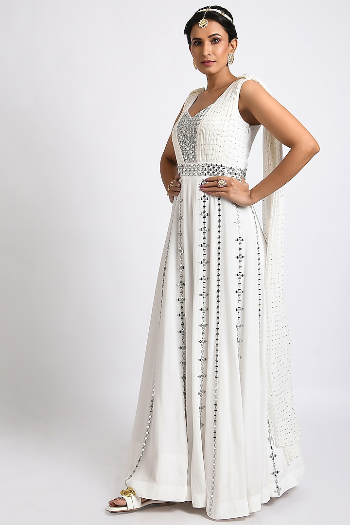 White Embroidered Jumpsuit by Kaprapan By Anaita Shah