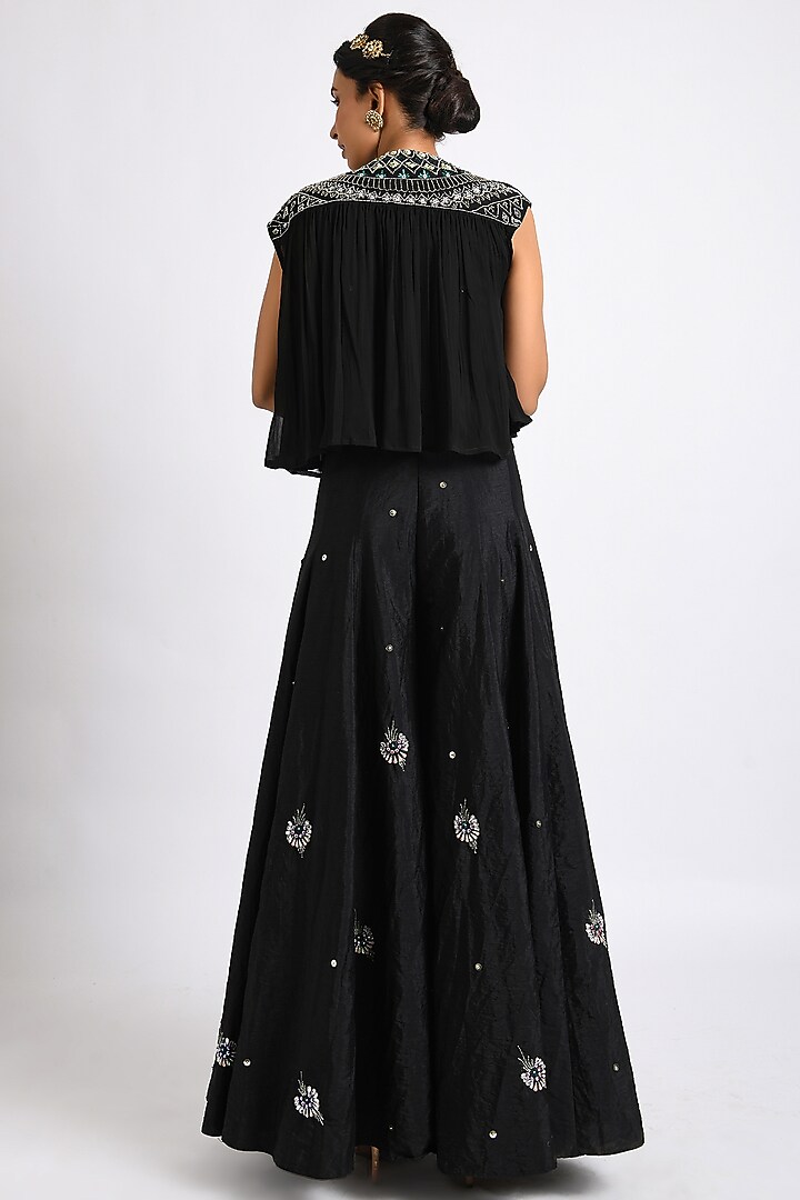 Black Embroidered Jumpsuit With Shrug by Kaprapan By Anaita Shah at Pernia's Pop Up Shop