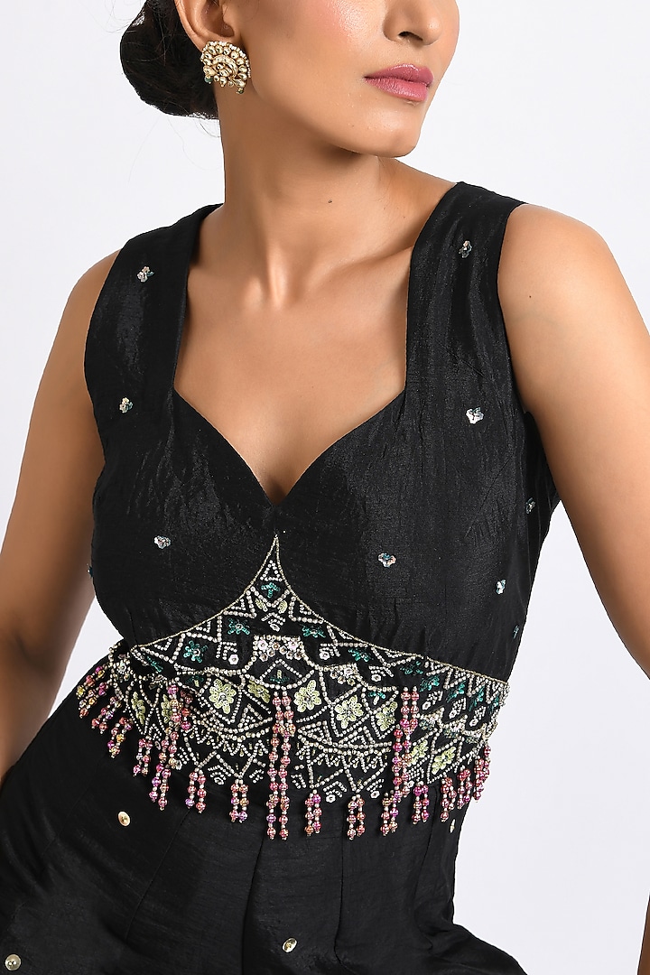 Black Embroidered Jumpsuit With Shrug by Kaprapan By Anaita Shah at Pernia's Pop Up Shop