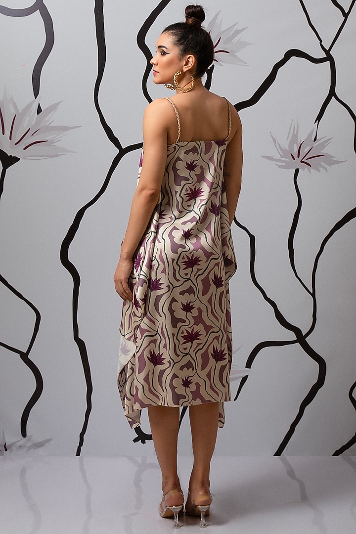 Purple Satin Printed Kaftan Summer Dress by Kaprapan By Anaita Shah at Pernia's Pop Up Shop