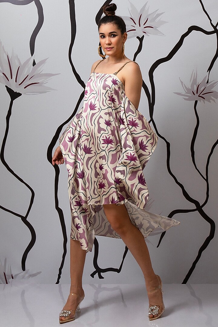 Purple Satin Printed Kaftan Summer Dress by Kaprapan By Anaita Shah at Pernia's Pop Up Shop