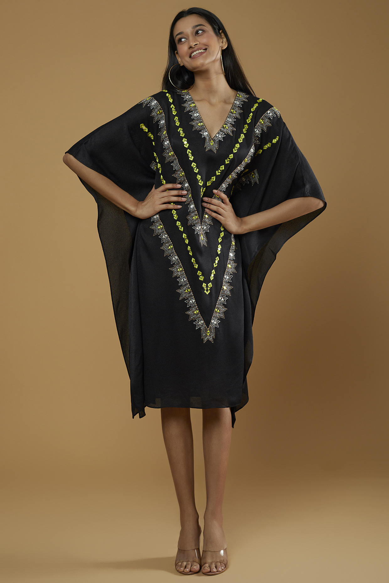 Black Embroidered Kaftan by Kaprapan