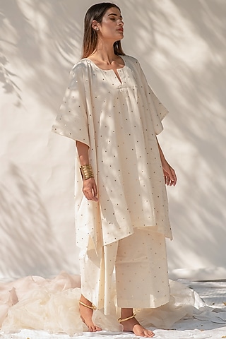 Cloud White Mukaish Work Pant Set by KAPARDARA 