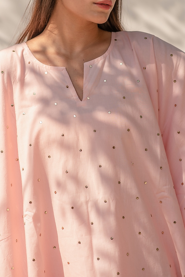Pale Powder Pink Mukaish Work Pant Set by KAPARDARA at Pernia's Pop Up Shop