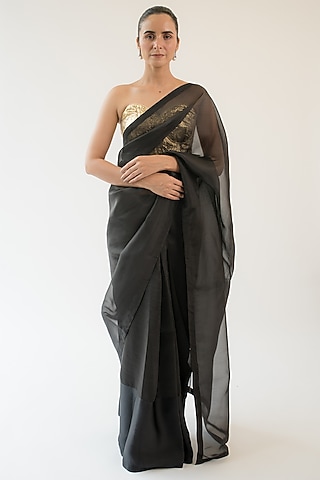 Black Pure Silk Organza Saree by KAPARDARA