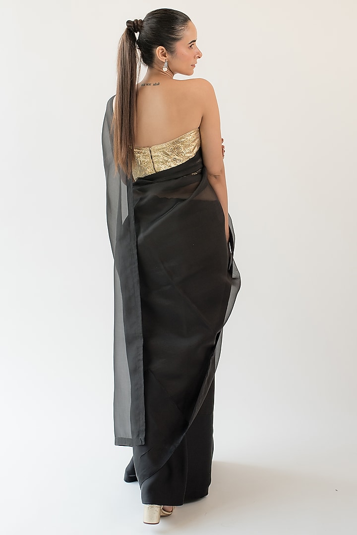 Black Pure Silk Organza Party Wear Saree by KAPARDARA at Pernia's Pop Up Shop