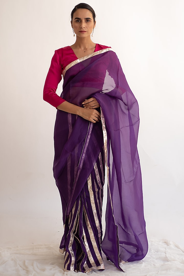 Purple Pure Silk Handcrafted Saree by KAPARDARA at Pernia's Pop Up Shop