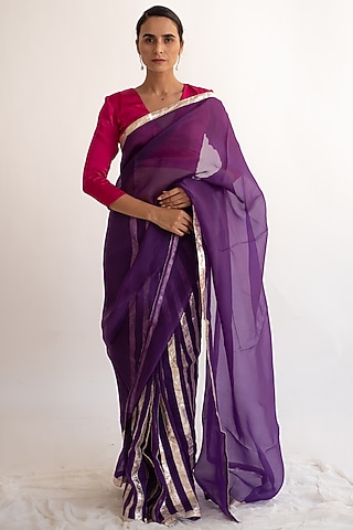 Purple Pure Silk Handcrafted Saree by KAPARDARA