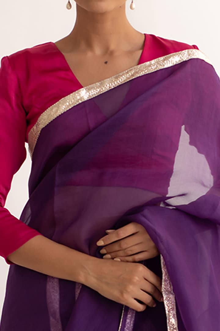 Purple Pure Silk Handcrafted Party Wear Saree by KAPARDARA at Pernia's Pop Up Shop