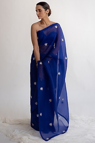 Royal Blue Zardosi Embroidered Saree by KAPARDARA