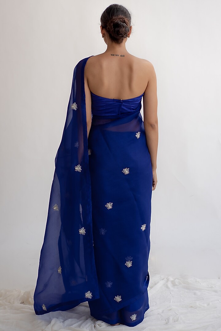 Royal Blue Zardosi Embroidered Party Wear Saree by KAPARDARA at Pernia's Pop Up Shop