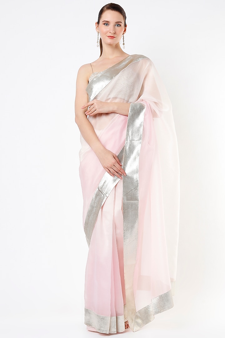 Pink Ombre Silk Organza Saree by KAPARDARA 