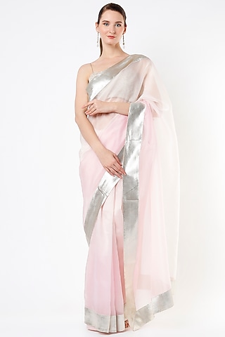 Pink Ombre Silk Organza Saree by KAPARDARA 