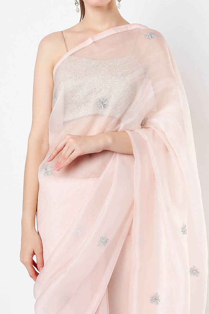 Rose Water Pink Embroidered Party Wear Saree by KAPARDARA  at Pernia's Pop Up Shop